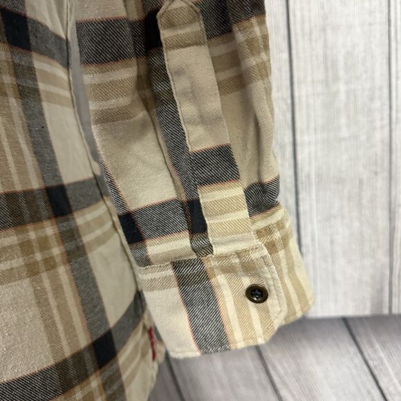 Wrangler Men's Medium Beige Multicolored Button Up Plaid Long Sleeve Shirt - Picture 4 of 10